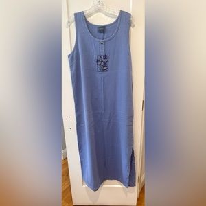 Vintage Harbor Side Graphics Maxi Midi Dress Floral Blue Size L Large Made USA